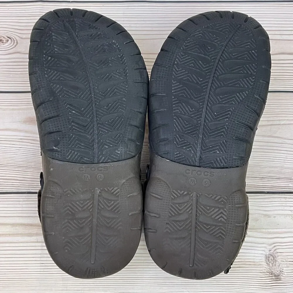 CROCS Swiftwater Sandals Mens 9 Brown Leather Slip-On Clogs Adjustable Strap